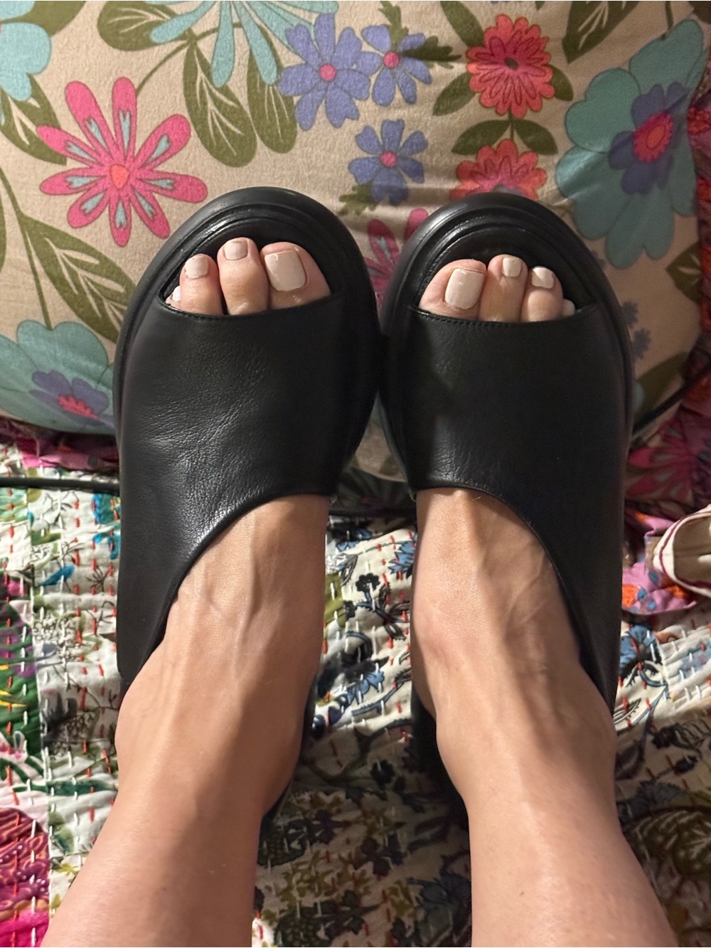 NWOT Women’s Black Leather Slingback Platform Sandals - Picture 3 of 10